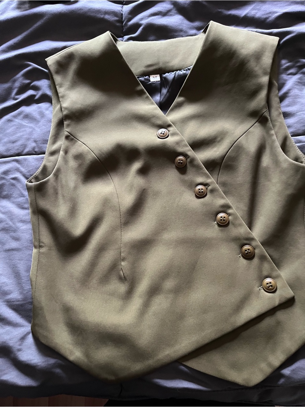 Commense Olive Green Asymmetrical Button Vest